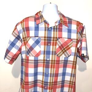 Akademiks Button Down Shirt with Pockets - Men’s 3XL Red Blue White and Brown